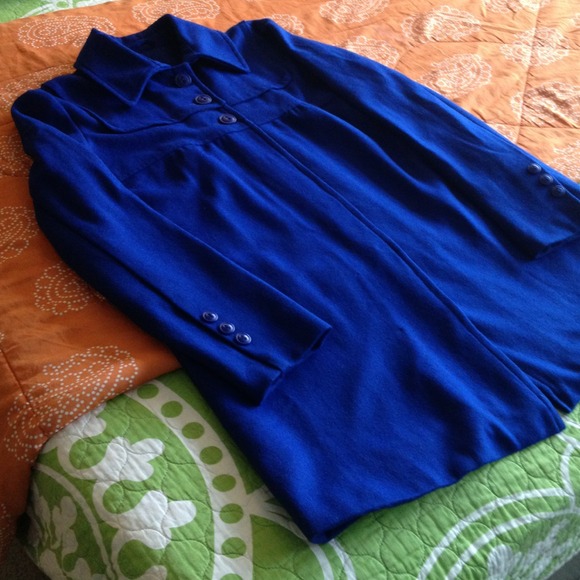 Blue button up wool coat - Picture 2 of 4