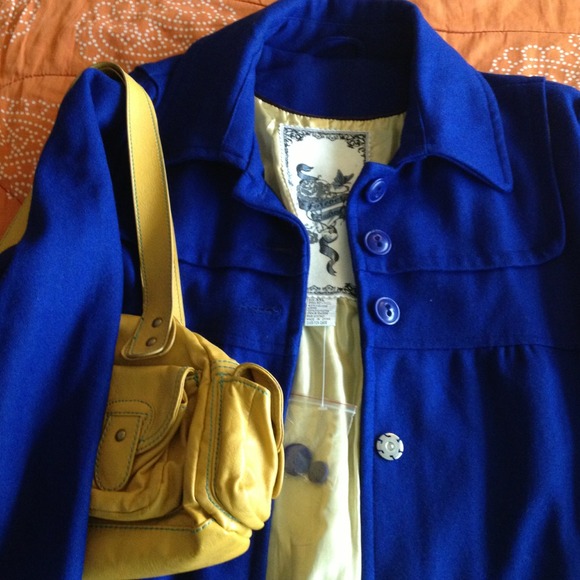 Blue button up wool coat - Picture 3 of 4