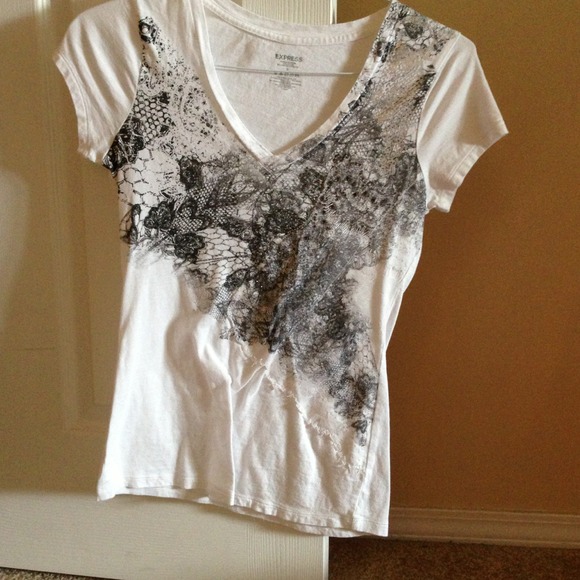 Black and white jeweled and lace express top