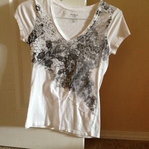 Black and white jeweled and lace express top