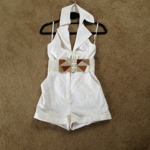 Reduced! Bebe white halter top romper with belt