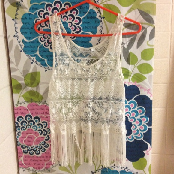 Forever 21 Fringe Trim Lace Tank