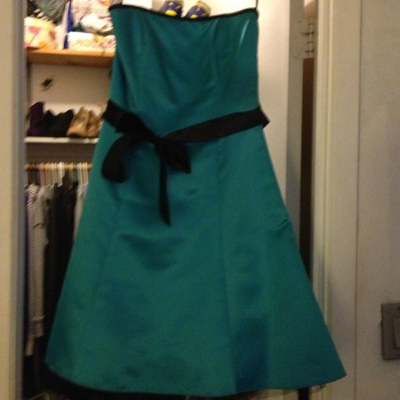 Teal ish dress with black details& fun underskirt