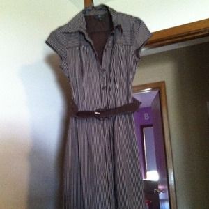 Brown stripped knee length dress w/ belt
