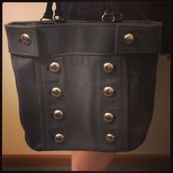 Grey peacoat purse with shiny buttons!