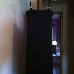 Lite weight long black dress w/silver butterflies
