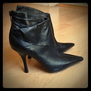 BCBG Black Leather Stiletto Booties