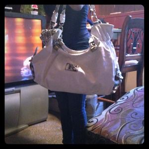 🔴REDUCE white patent leather bag SNAKE print trim