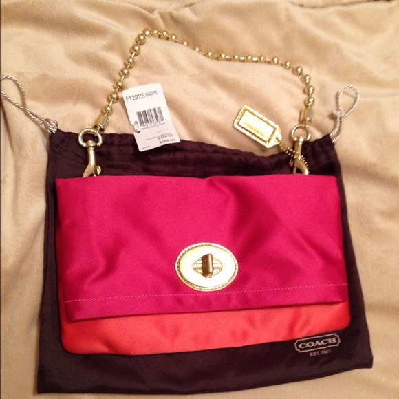 NWT Coach satin fushia with lt pink fold over