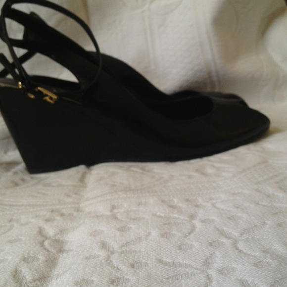 Ralph Lauren black 9 1/2 wedge with ankle strap!
