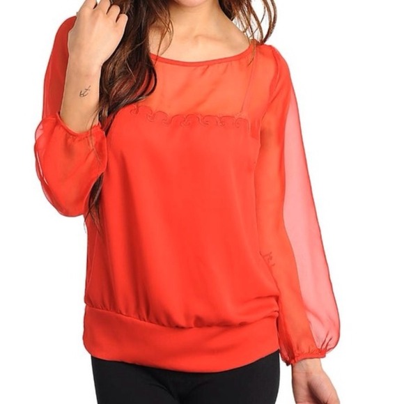 Tops - Red Balloon Sleeve Top & Red Belted Dress Small