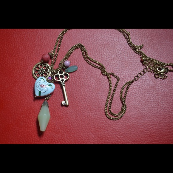 Vintage key and heart pendant necklace