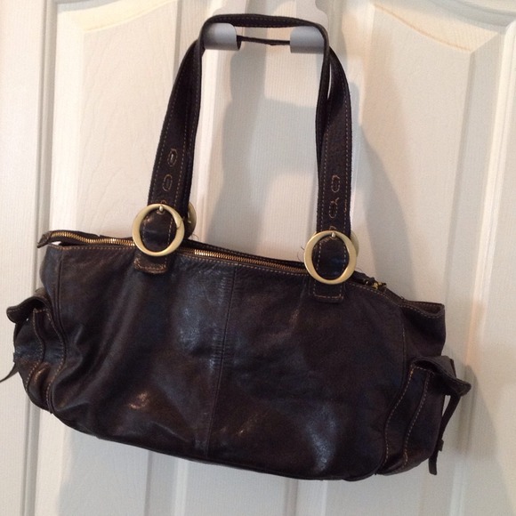 Black Leather bag with Brass Hardware