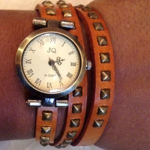 NWOT brown Leather Studded Wrap Watch