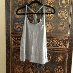 Gray racerback tank top.