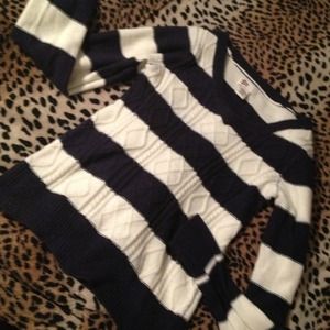 Navy blue & off white striped sweater.