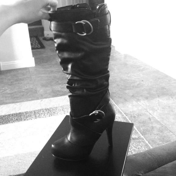 Black faux leather boots
