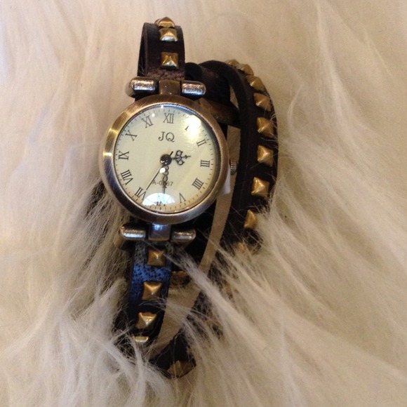 Sold Black Leather Studded Wrap Watch