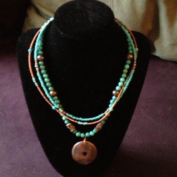 Jewelry - 3 strand turquoise and copper necklace