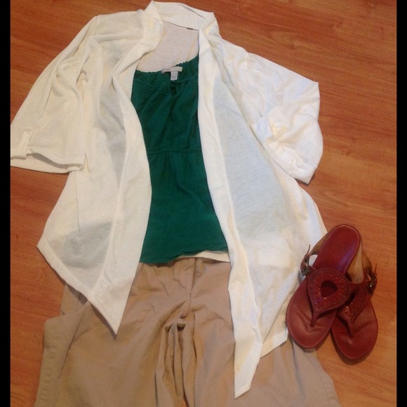HOLD~~~~Cream open front 3/4 sleeve cardigan L