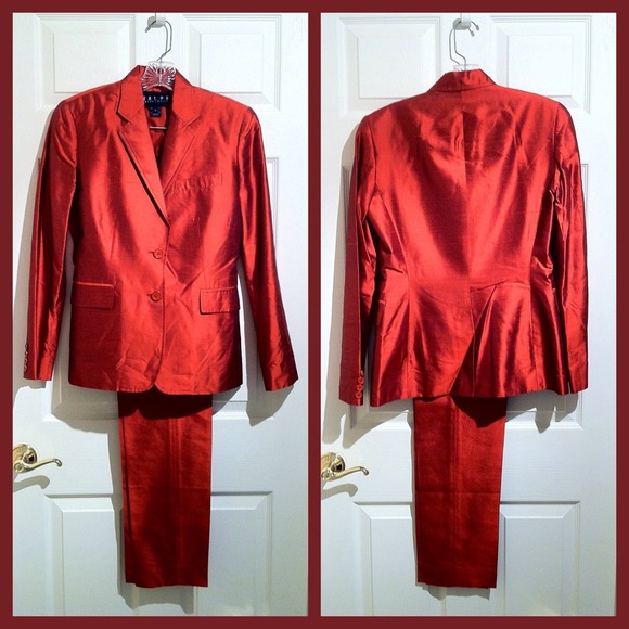100% Irridescent Crimson Raw Silk Suit - Picture 1 of 1