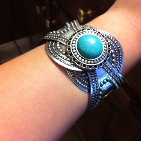 Silver and blue cuff bracelet