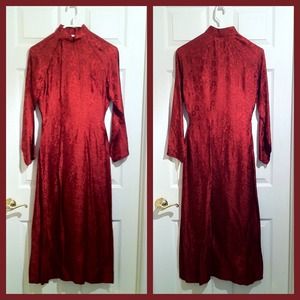 Traditional Vietnamese Custom-Made Crimson Ao Dai