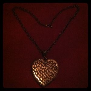 Large heart necklace. Vintage style. Long chain.