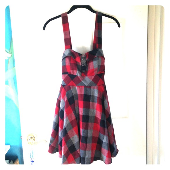 ❌SOLD IN BUNDLE❌Red and gray plaid dress XXI - Picture 1 of 4