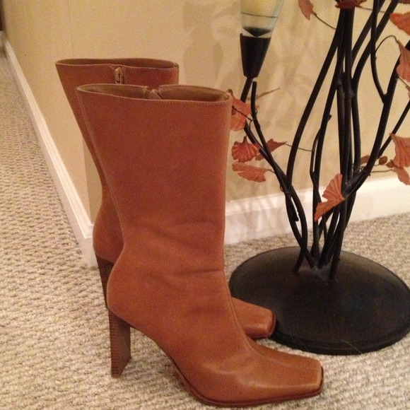 jeannie Boots - Camel colored square toed boots with narrow heel