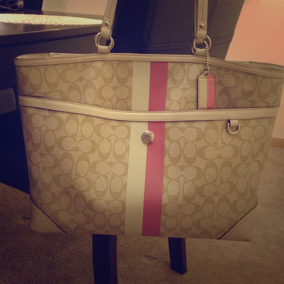 RESERVED:Authentic Tan/Pink Leather Coach Tote Bag