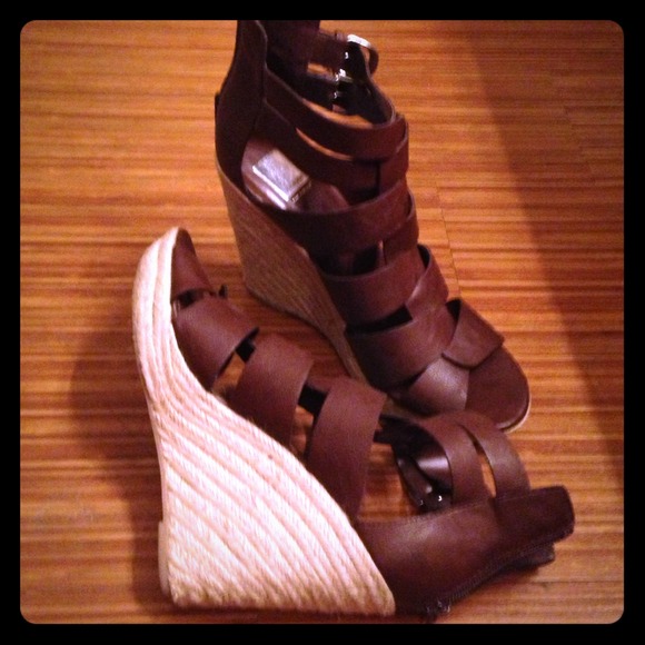 Brown Leather Wedge Sandals