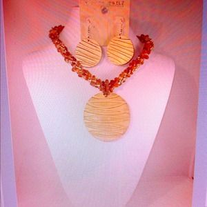 Wooden painted gold necklace