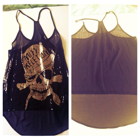 SOLD!!!Sequin an chiffon Skull shirt! - Picture 1 of 2