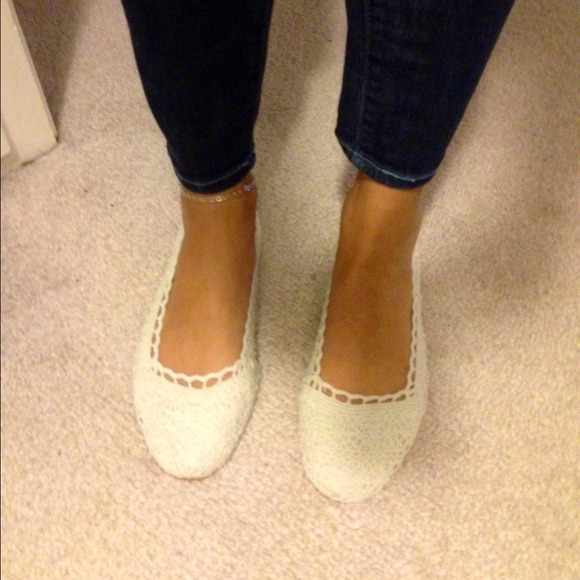 White Crochet Flats