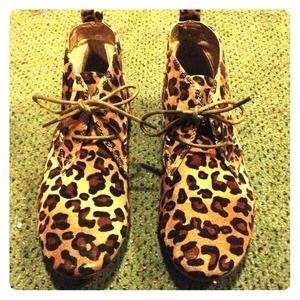 Cheetah print lace up boots