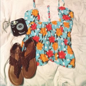 floral and polka dot tank