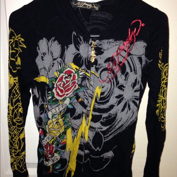Light weight Ed Hardy hooded sweater, size small