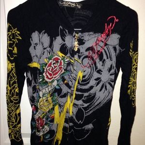 Light weight Ed Hardy hooded sweater, size small