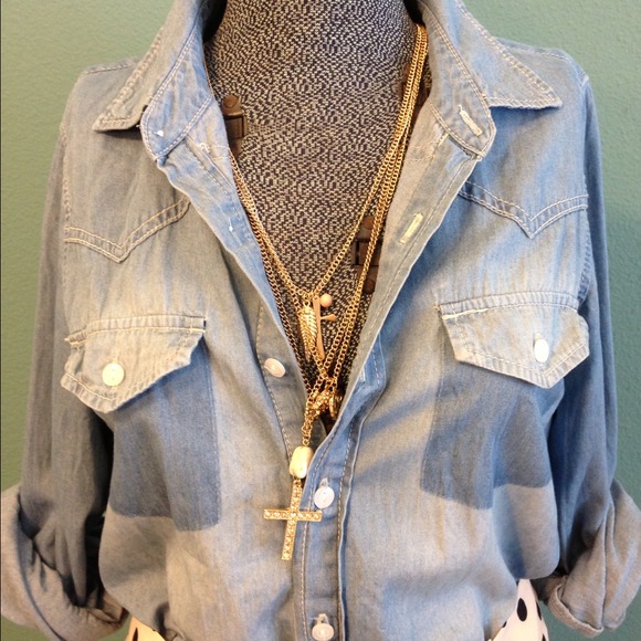 Forever 21 Tops - F21 Contrast Chambray Shirt