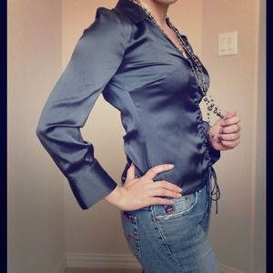 BCBG steel grey satin top