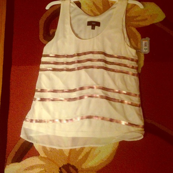 Tops - [NWT] Cream and copper sequin stripe tank