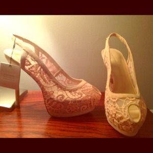 Zara lace sling back peep toe pumps