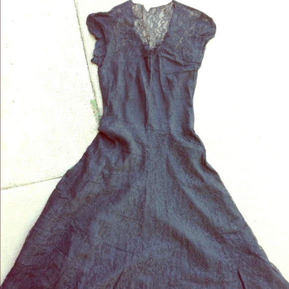 1930's Vintage Black Lace Dress