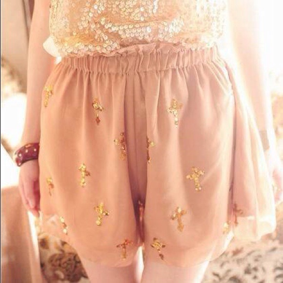 Brand new, gold cross shorts - Picture 3 of 4