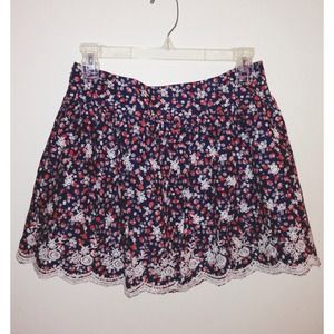 Floral Print Skirt with Crochet Detail