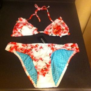 Size small Guess Bikini, And red Guess wallet.