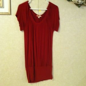 red & black tunic, sweater, teal dress & handbag