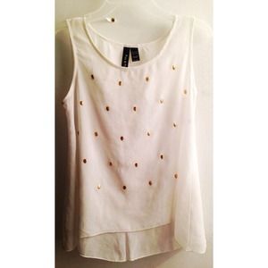 Sheer white tank top with gold skulls