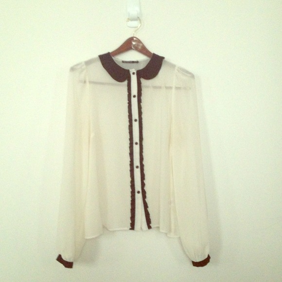 Sheer Peter Pan Collar Button Down Shirt